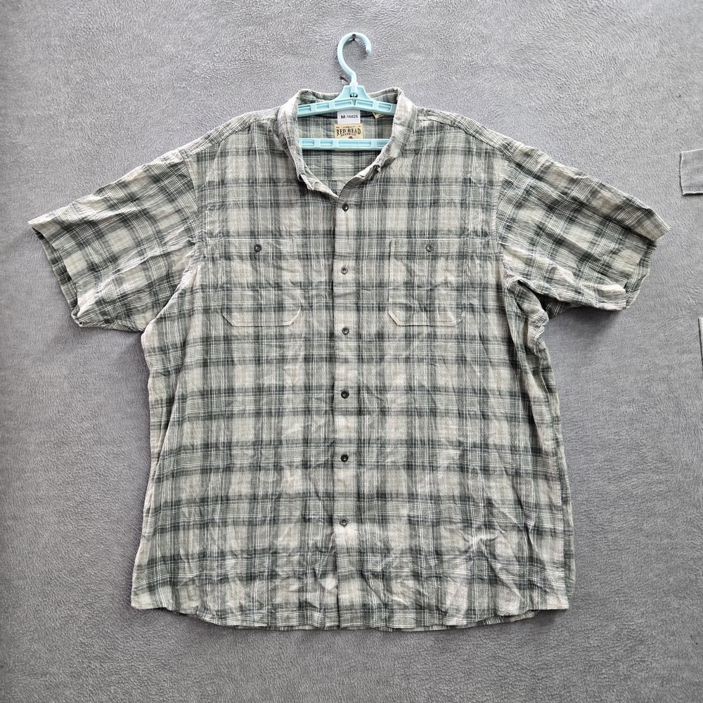 Redhead Brand Co. Men Button Up Shirt 2XL Gray Plaid Short Sleeve